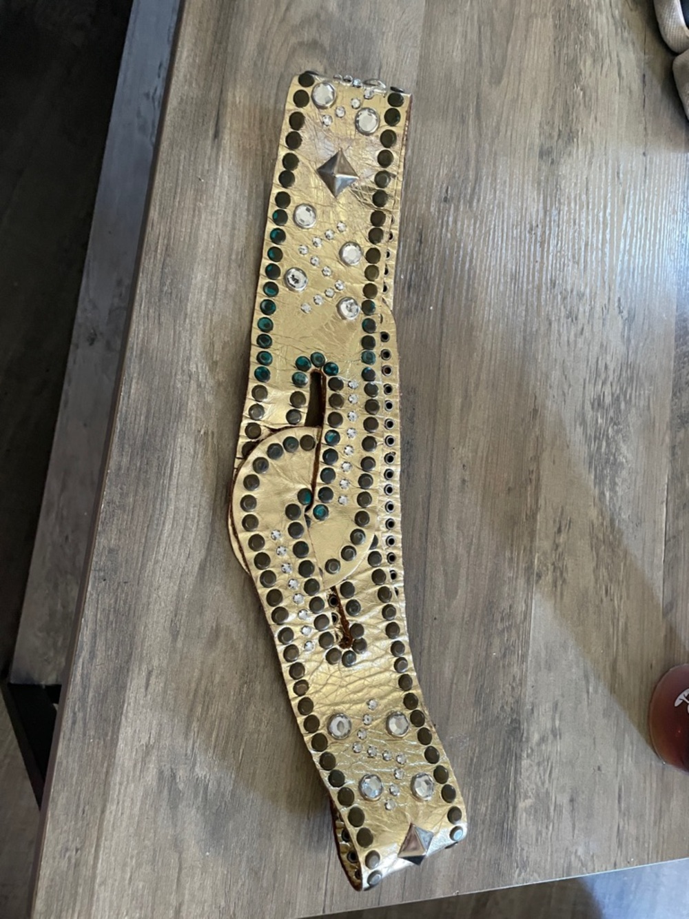 Western Rhinestone studded Gold metallic Grommet Cowgirl Rodeo Belt Snap close